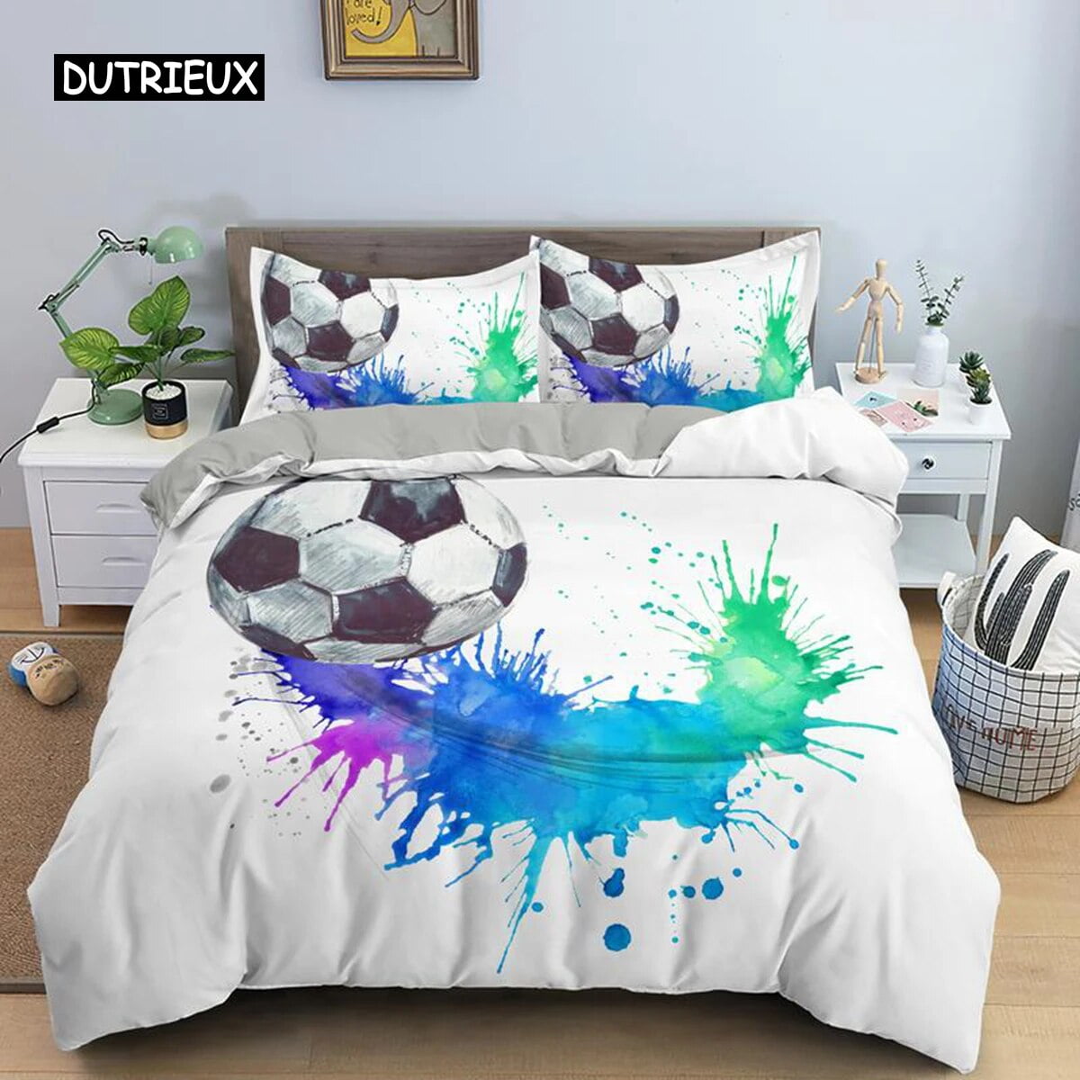 3D Boys Teens Football Comforter Cover Set Size Soccer Ball Duvet Cover