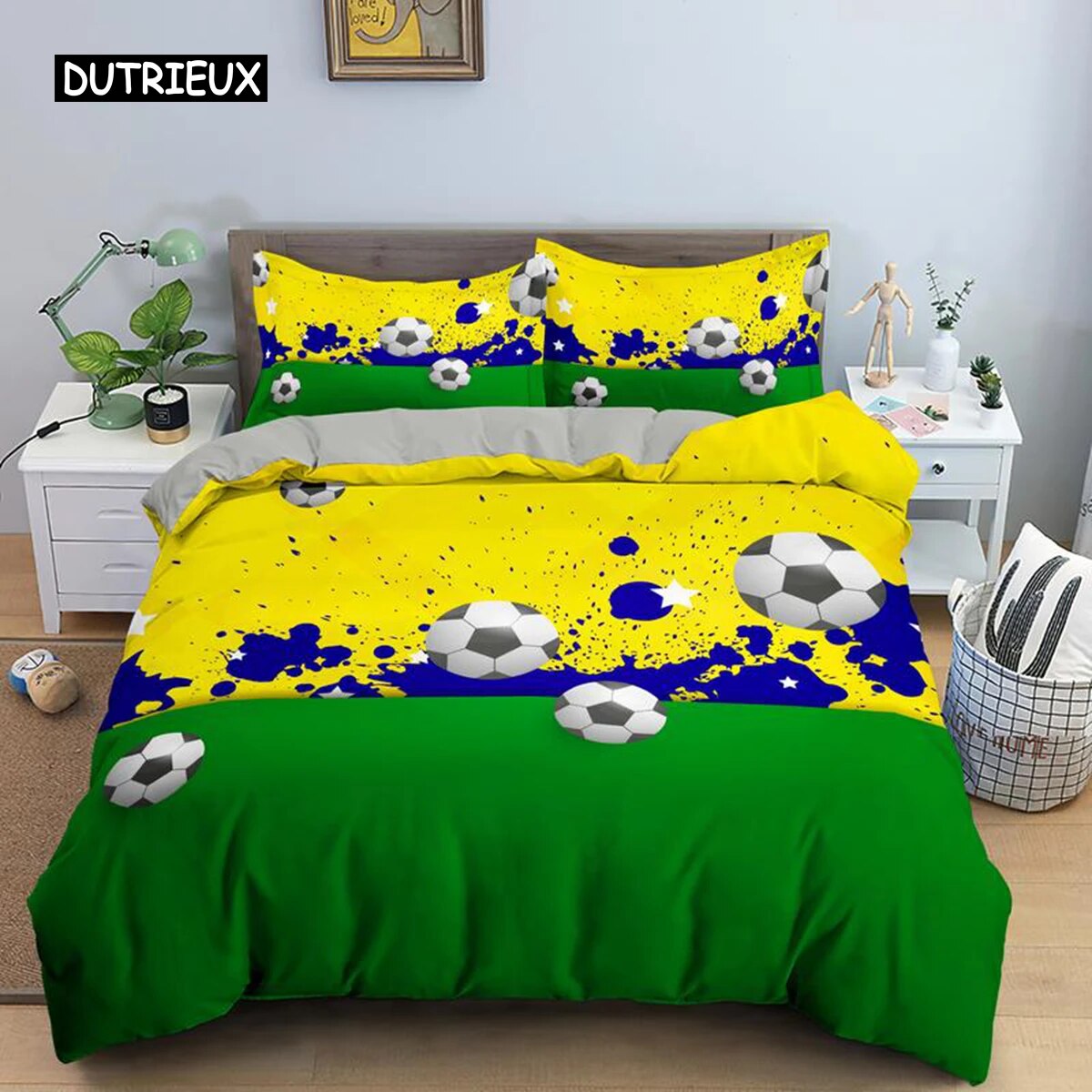 3D Boys Teens Football Comforter Cover Set Size Soccer Ball Duvet Cover