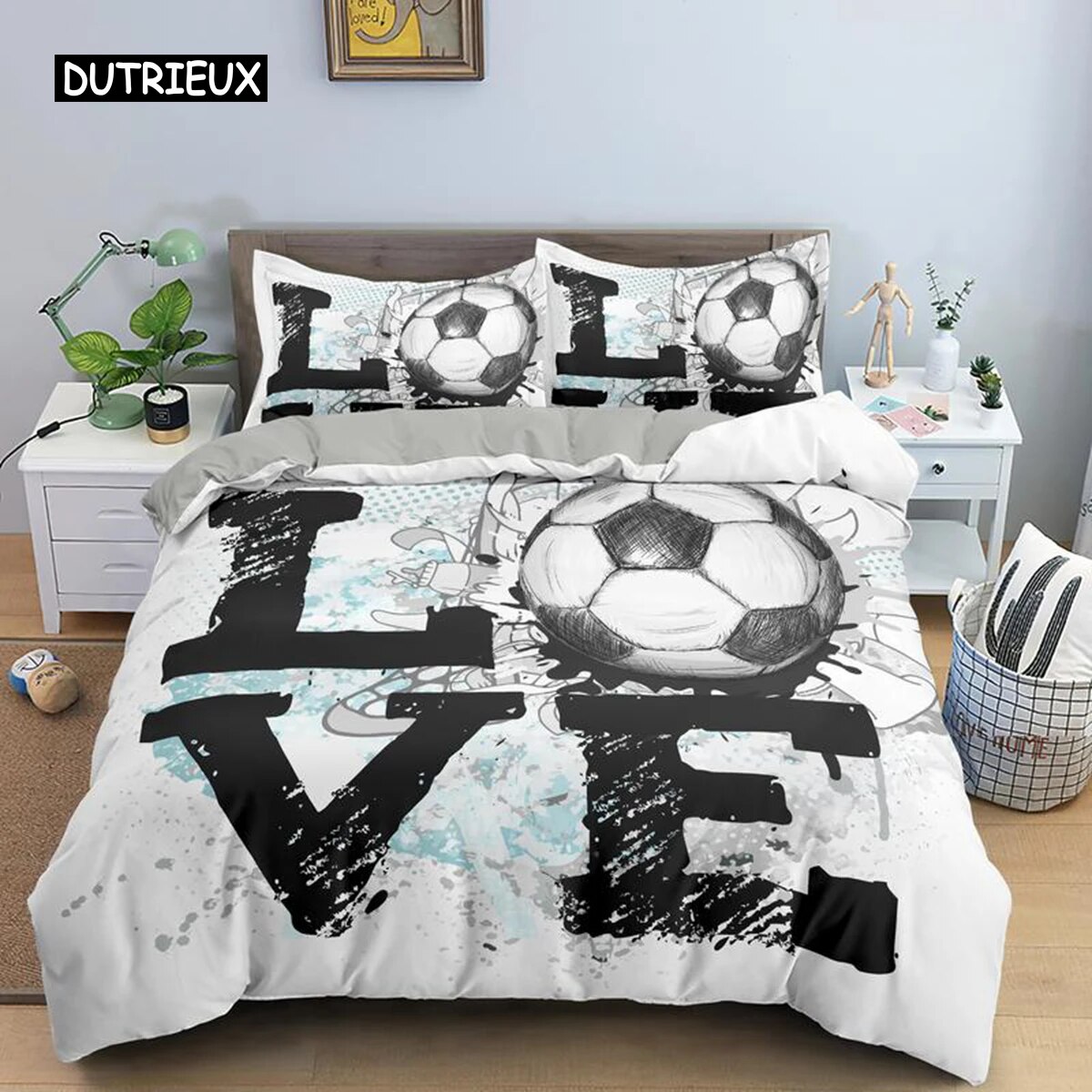 3D Boys Teens Football Comforter Cover Set Size Soccer Ball Duvet Cover