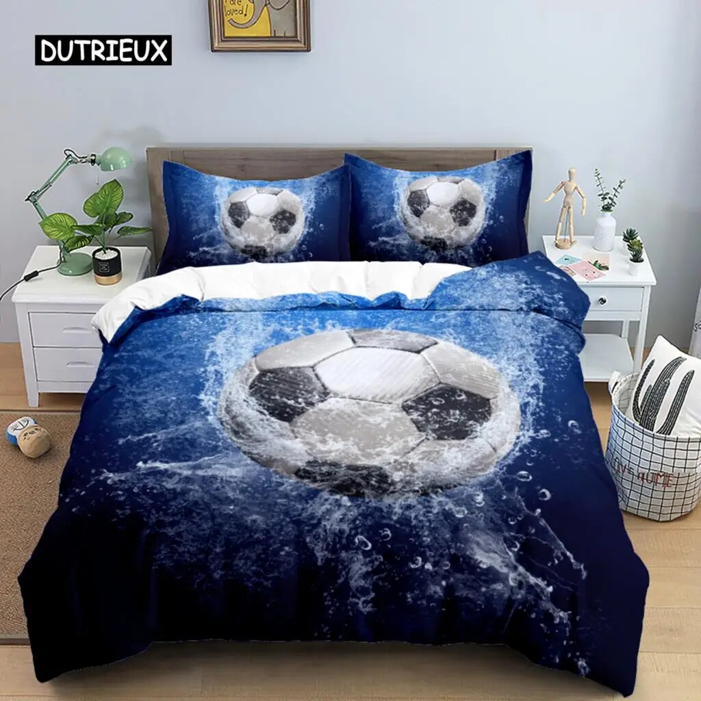 3D Boys Teens Football Comforter Cover Set Size Soccer Ball Duvet Cover