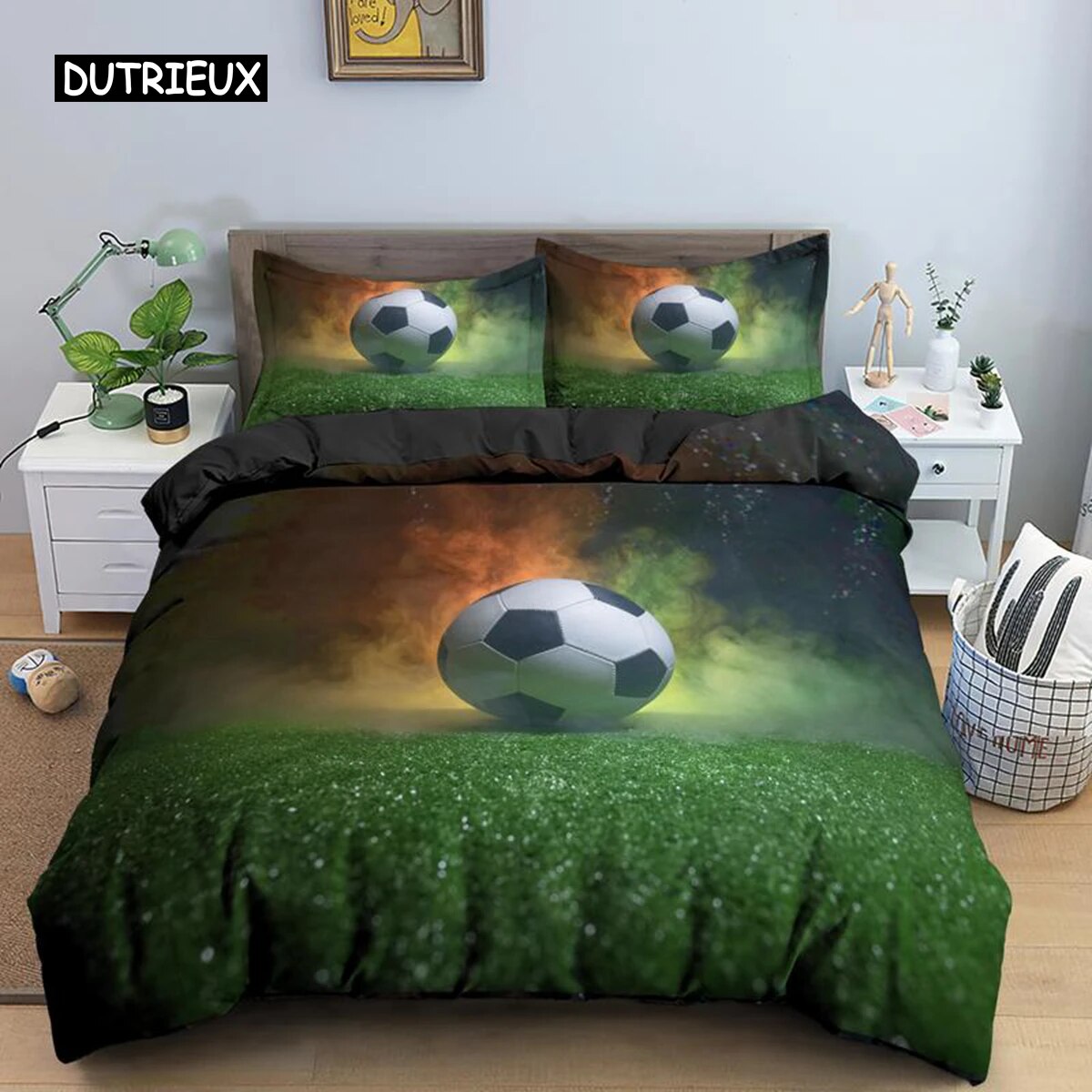 3D Boys Teens Football Comforter Cover Set Size Soccer Ball Duvet Cover