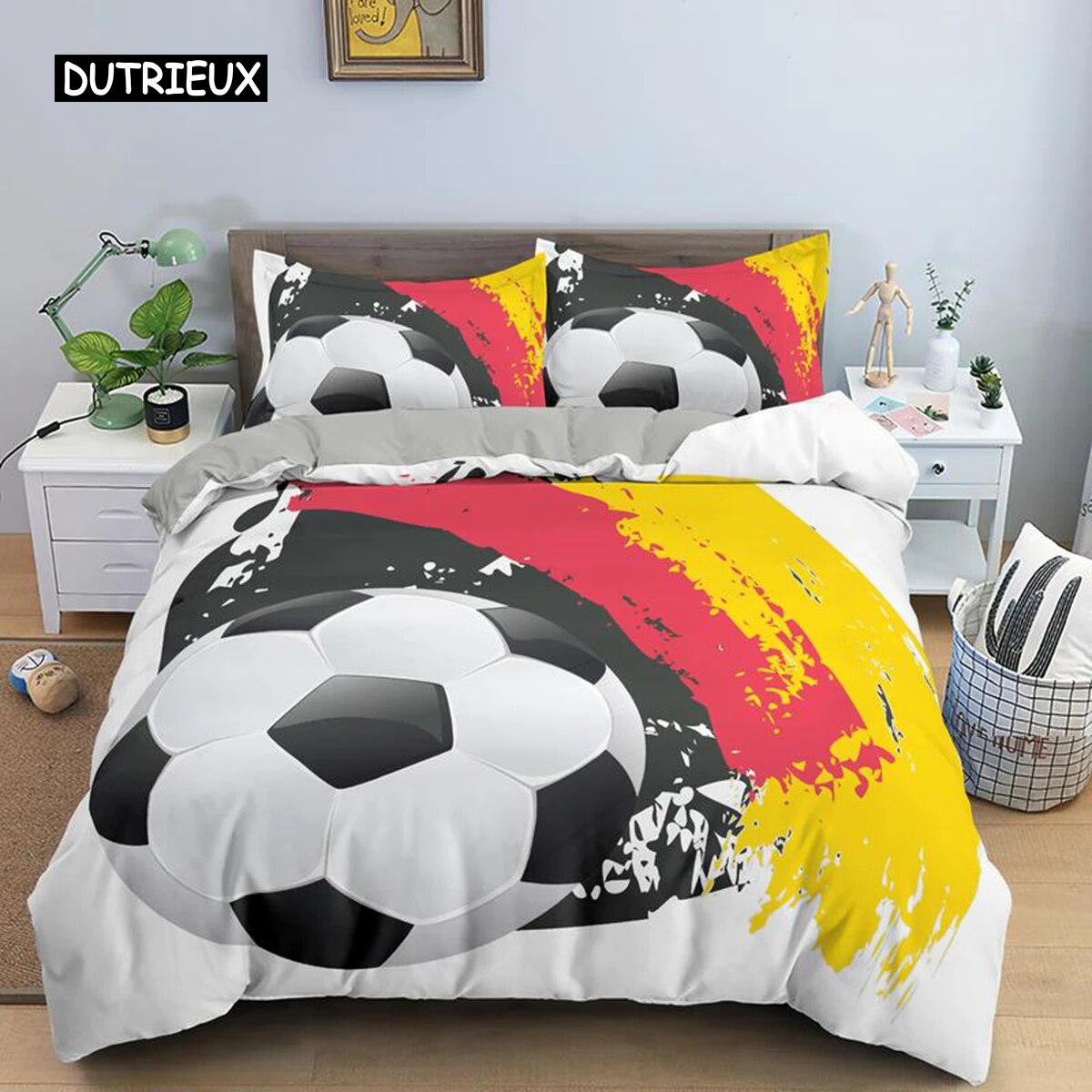 3D Boys Teens Football Comforter Cover Set Size Soccer Ball Duvet Cover