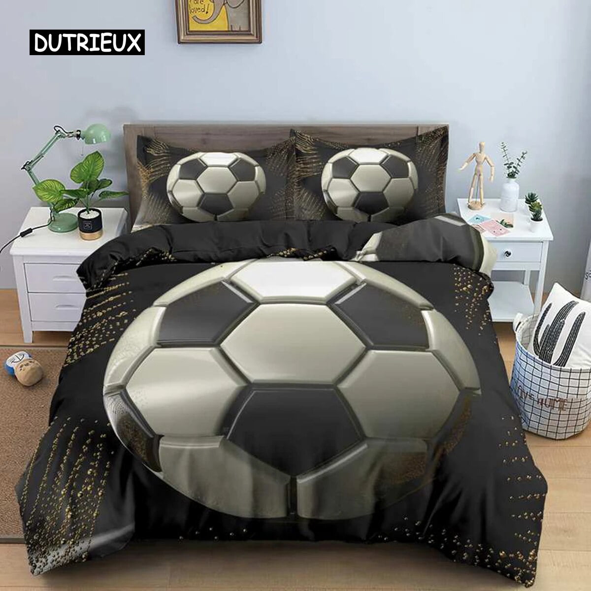 3D Boys Tes Football Comforter Cover Set Size Soccer Ball Duvet Cover
