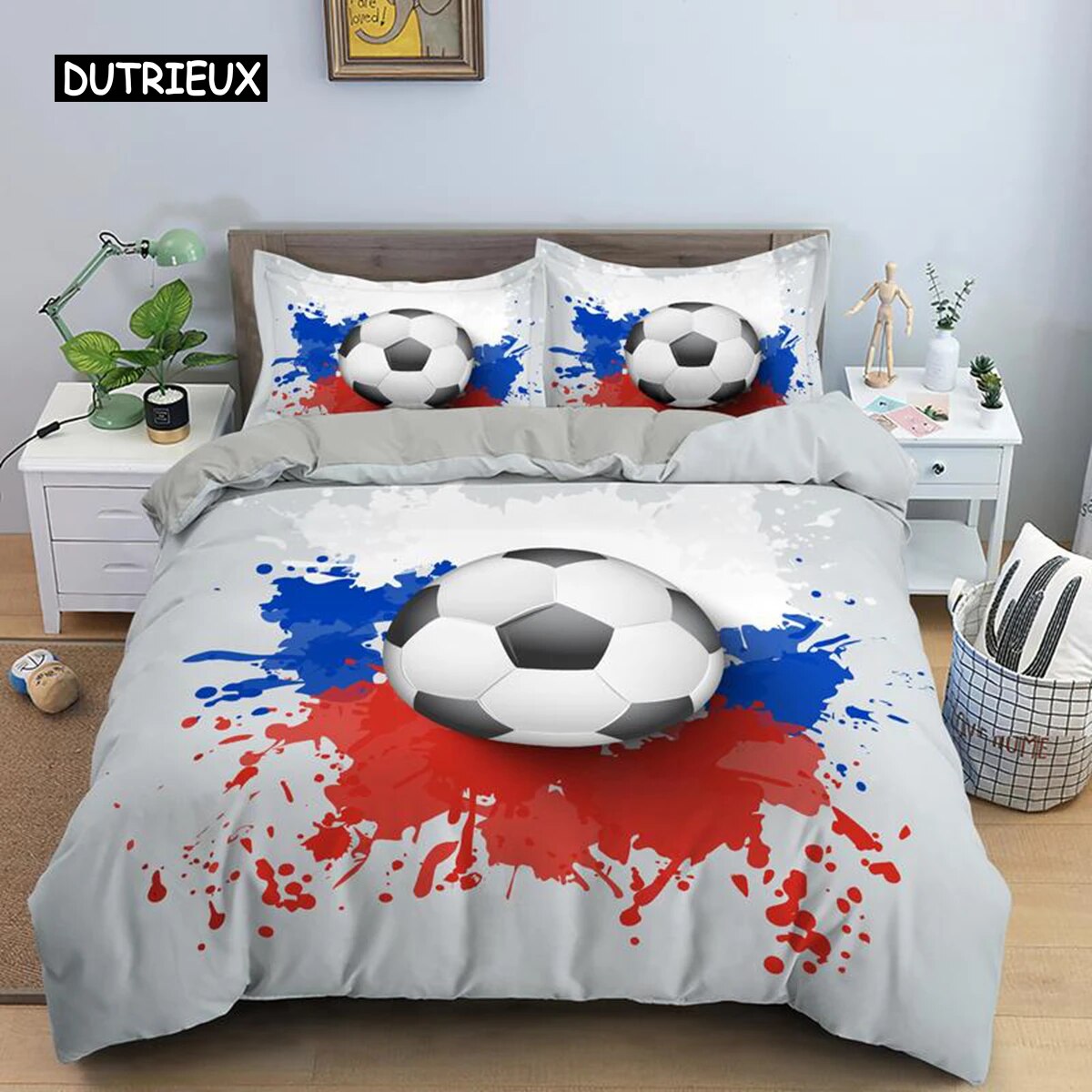 3D Boys Tes Football Comforter Cover Set Size Soccer Ball Duvet Cover