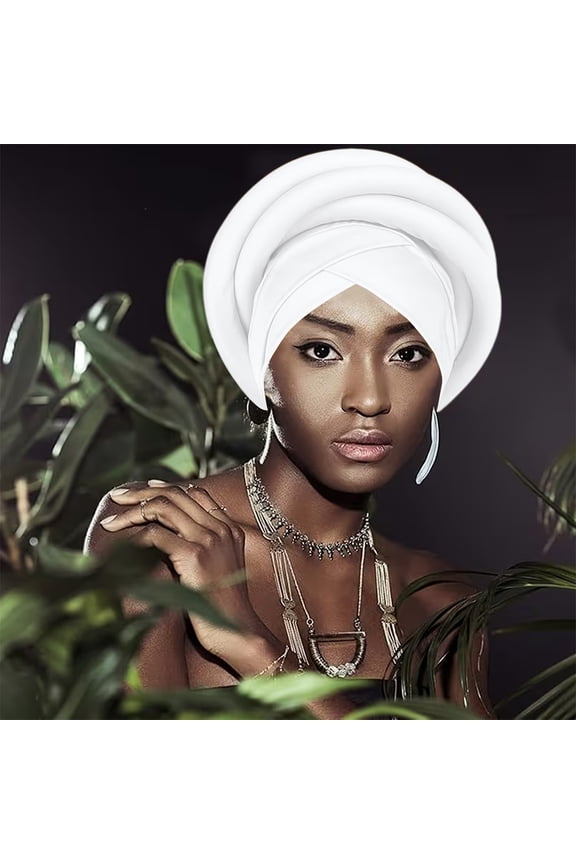 3D Braid Sponge Turban Cap for Women, Pre-Tied Headwrap with Adjustable Straps, Stretchy Fashion Headscarf for Yoga, Wedding, Church, and Daily Wear - White