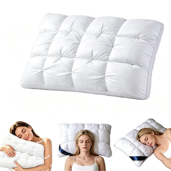 3D Bread Down Bed Pillows,Ergonomic Design 3D Down Bed Pillow for Side, Back & Stomach Sleepers,with Breathable Cotton Shell,Provides Neck Support & Hotel-Quality Comfort (1.54 lb)
