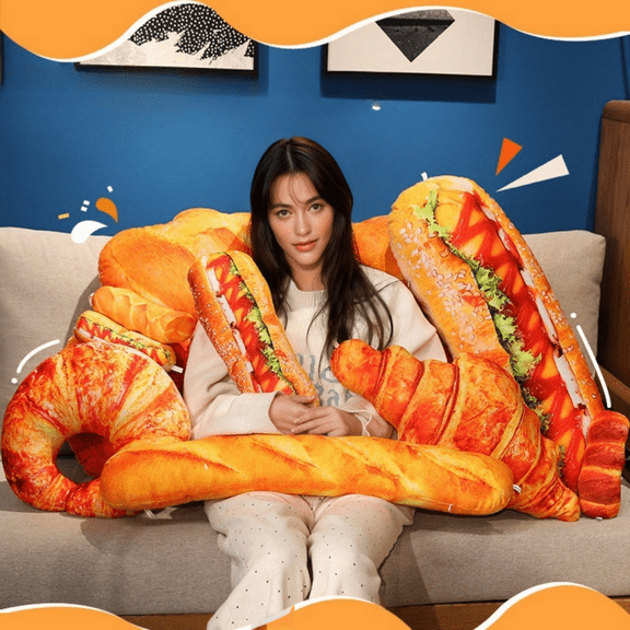 3D Bread Shape Pillow Soft Lumbar Cushion Funny Food Plush Stuffed Toys Cute Home Decor 15.7inches