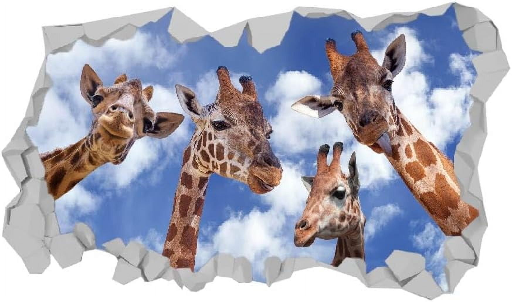 3D Break Giraffes Wall Sticker Giraffes Head Under Sky Wall Decal Vinyl Art Mural Animal Creative Peel and Stick for Bedroom Kid's Room Baby Shower Nursery Party Wall Decor