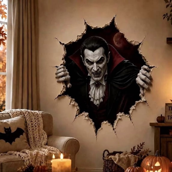 3D Break Through Halloween Wall Stickers, 3D Illusion Effect,Removable Horror Wall Art for Home Door Window Halloween Party Decorations,13.78*19.69 in.