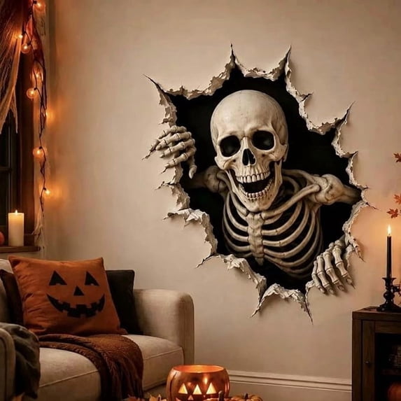 3D Break Through Halloween Wall Stickers, 3D Illusion Effect,Removable Horror Wall Art for Home Door Window Halloween Party Decorations,13.78*19.69 in.