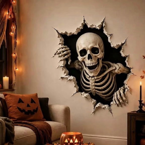 3D Break Through Halloween Wall Stickers, 3D Illusion Effect,Removable Horror Wall Art for Home Door Window Halloween Party Decorations,13.78*19.69 in.