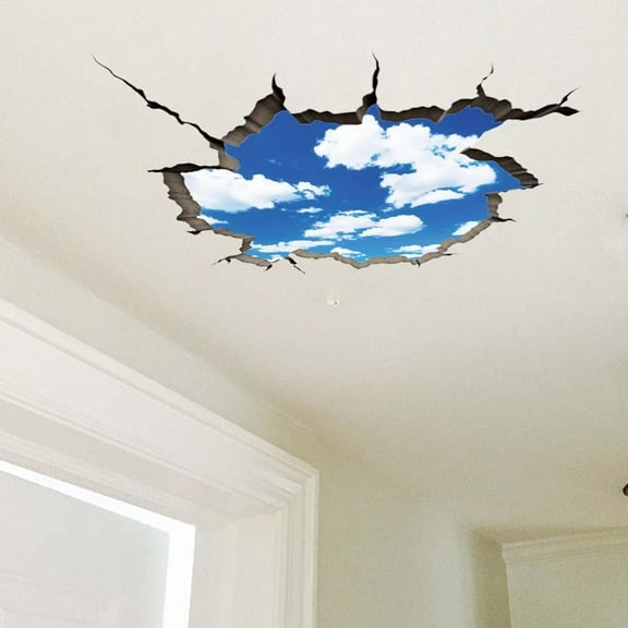 3D Break Sky Wall Sticker 3D Clouds Funny Wall Decals Ceiling Vinyl Watercolor DIY Sky Wallpaper Art Decor for Kids Room Living Room Nursery Bedroom Playroom Decoration 37.7x23.6in