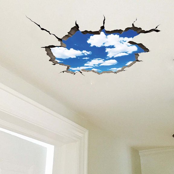 3D Break Sky Wall Sticker 3D Clouds Funny Wall Decor Ceiling Vinyl Watercolor DIY Vinyl Sky Wallpaper Art Decor