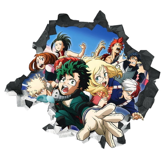 3D Breakthrough Anime Style Hero Academy Wall Decal, Removable Vinyl Sticker for Bedroom Decor
