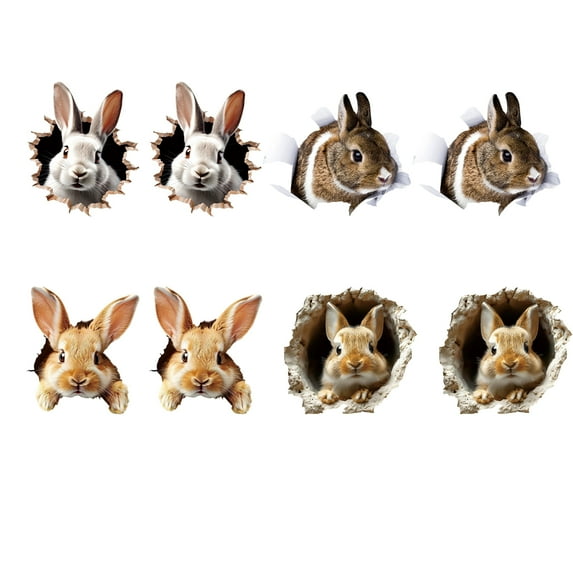 3D Breakthrough Easter Bunny Wall Stickers, 4 Pairs of Realistic Rabbit Themed decals with Simulated Cracked Surface, Removable decor for Home Living Spaces, Bedrooms and Holiday