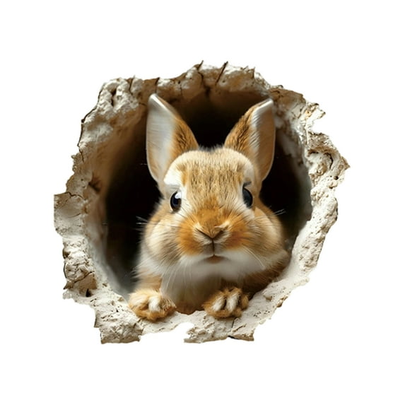 3D Breakthrough Easter Bunny Wall Stickers, Realistic Peeking Rabbit decals with Cracked Hole design, Removable Adhesive decor for Home Living Spaces, Bedroom Walls, and Holiday
