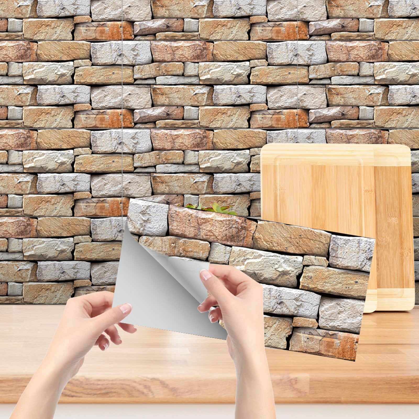 3D Brick Textured Wall Tiles Decals Rustic Style Hard Surface Stickers ...