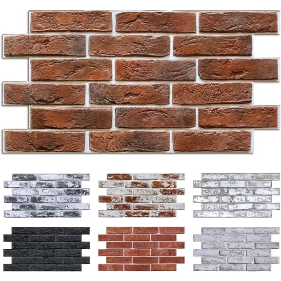 3D Brick Wall Panels Peel and Stick - 12 pcs of 22.8" x 11.8" - Thin & UrltraLight Red Brick Wallpaper Stick on Tile for Kitchen, Bedroom, Living Room,TV Background,RV(Covers 22.48 sq.ft)