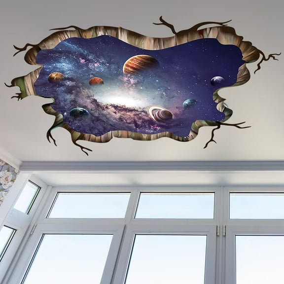 3D Broken Cosmic Galaxy Wall Decals, Magic Milky Way Outer Space Planet Wall Stickers, Creative Stars and Solar System Wallpaper for Kids Boys Floor Ceiling Living Room Bedroom Home Decor