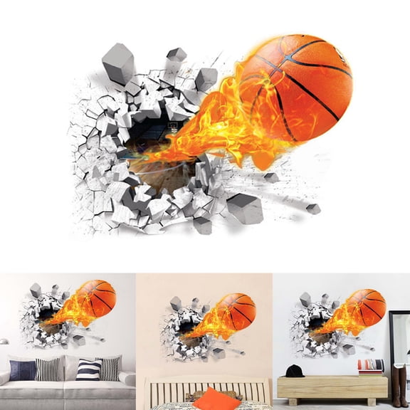3D Broken Wall Basketball Wall Decal, Decorative Mural Sticker for Walls