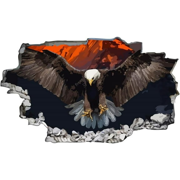 3D Broken Wall Flying Bald Eagle Wall Sticker Removable Vinyl Peel and Stick Wall Decals for Teens Bedroom Dorm Basement Playroom Wall Decoration Rented House Apartment Indoor Wall Art Decor