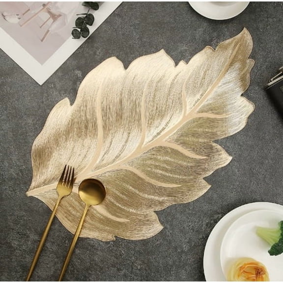 3D Bronzed Leaf Placemats Set of 2 Waterproof Insulated Dining Table Mats for Home Kitchen Restaurant