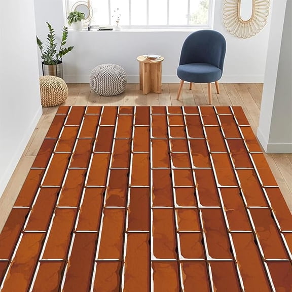 3D Brown Brick Wall Area Rug, Modern Theme Non Slip Easy Care Throw Large Rugs, Breathable Durable Carpet for Indoor Bedroom Living Room Office Decor Mat 5 x 8ft
