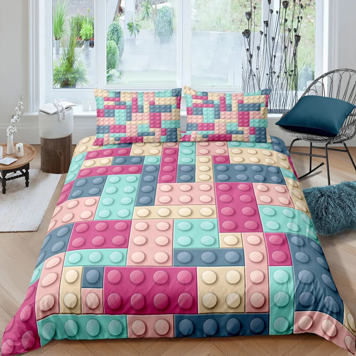 3D Building Block Puzzle Chess Pattern Duvet Cover Set for Boy Girl