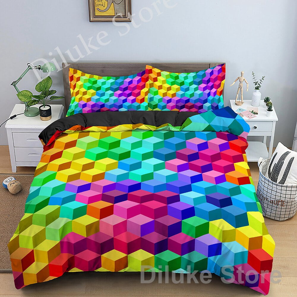 3D Building Block Puzzle Chess Pattern Duvet Cover Set for Boy Girl