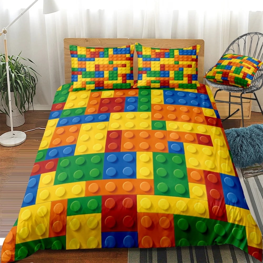 3D Building Block Puzzle Chess Pattern Duvet Cover Set for Boy Girl