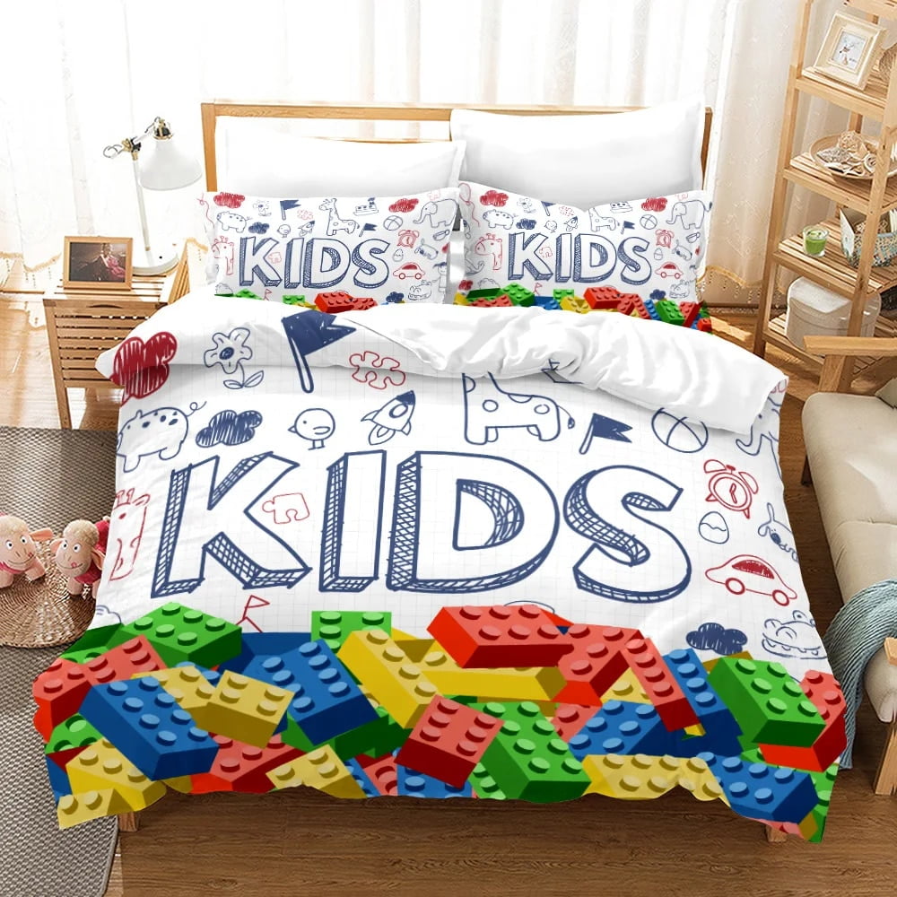 3D Building Block Puzzle Chess Pattern Duvet Cover Set for Boy Girl