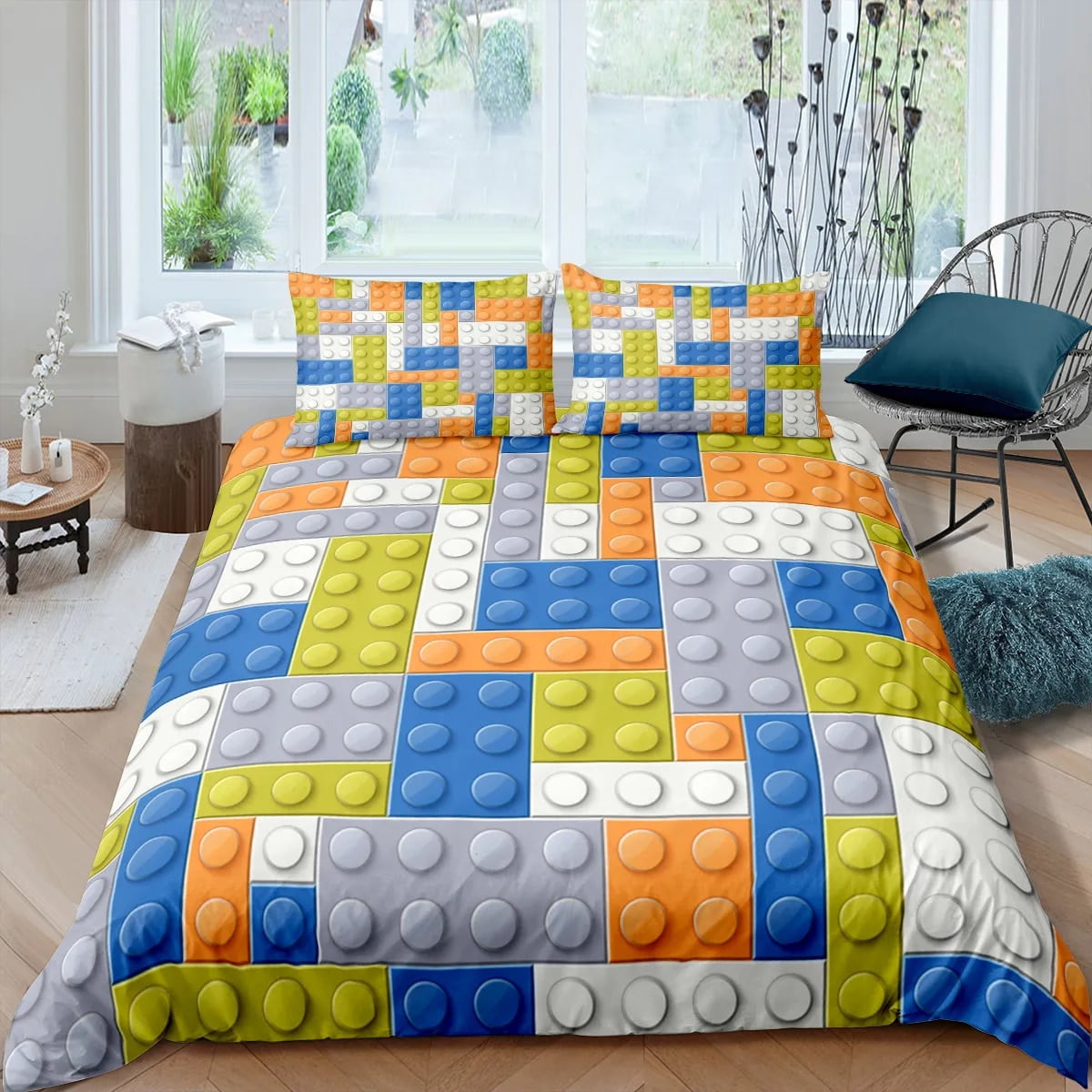 3D Building Block Puzzle Chess Pattern Duvet Cover Set for Boy Girl