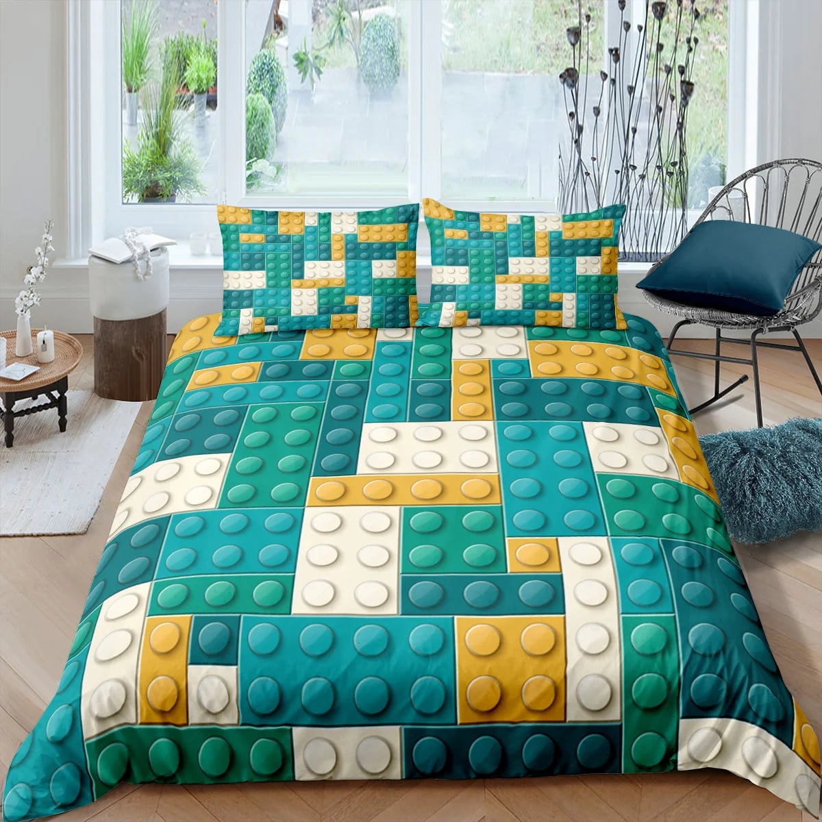 3D Building Block Puzzle Chess Pattern Duvet Cover Set for Boy Girl
