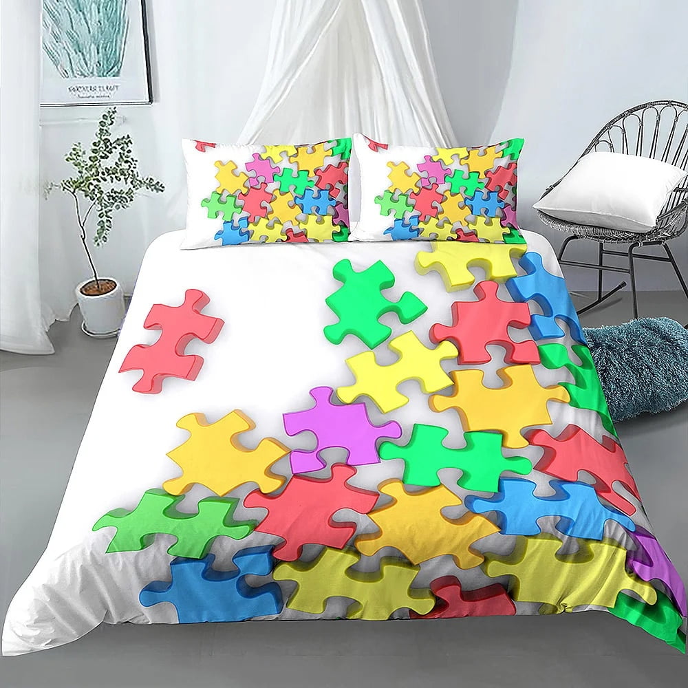 3D Building Block Puzzle Chess Pattern Duvet Cover Set for Boy Girl
