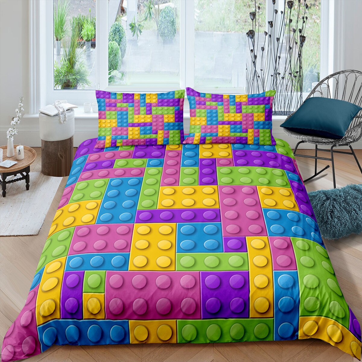 3D Building Block Puzzle Chess Pattern Duvet Cover Set for Boy Girl