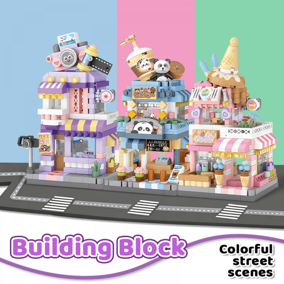 3D Building Set with 3 Mini Shop Street View Model, Construction Building Blocks Toy for Adults Ages 14+ Home Decoration Collection & Birthday Gifts