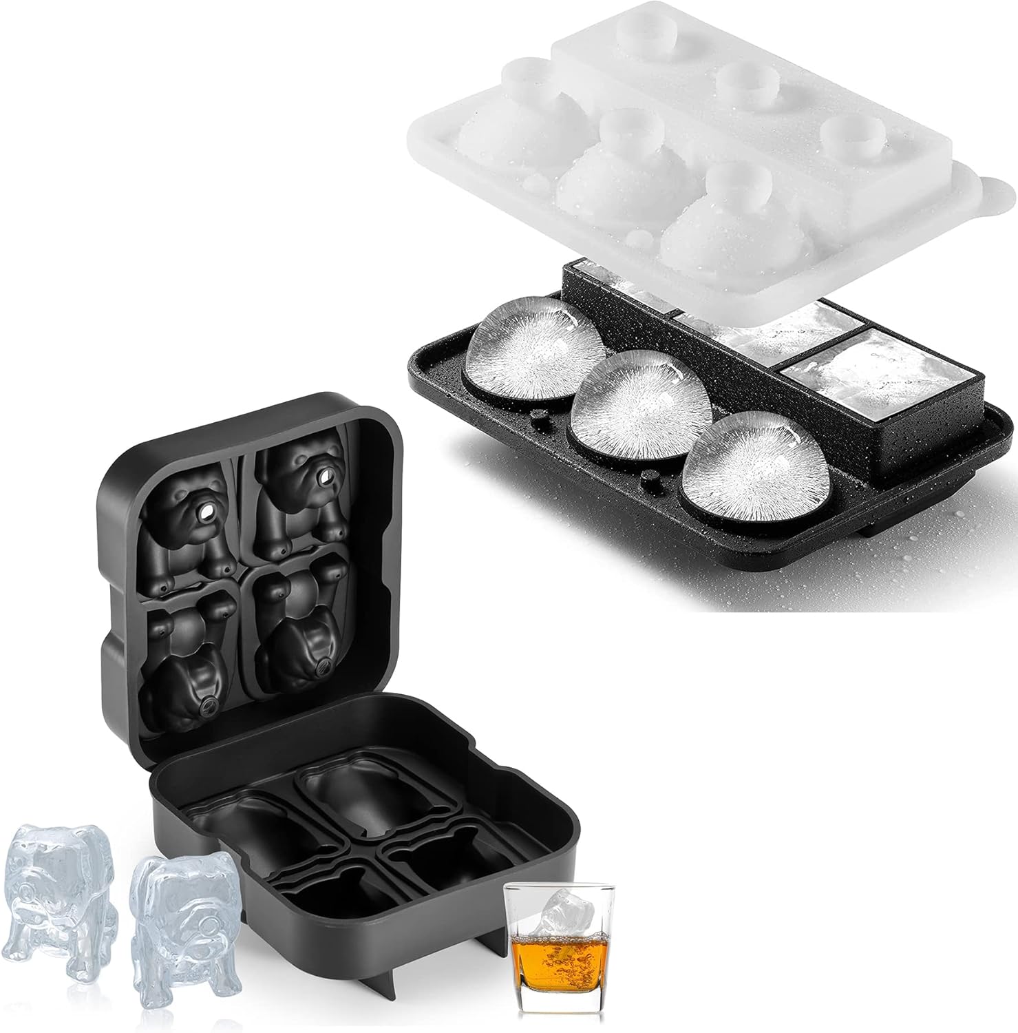3D Bulldog Ice Cube Tray, Large Silicone Whiskey Ice Mold Fun Shapes ...