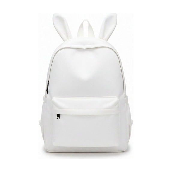 3D Bunny Ear Nylon Backpack, Solid Color Lightweight Student Daypack with Laptop Slot & Padded Shoulder Straps for School & Daily Commute