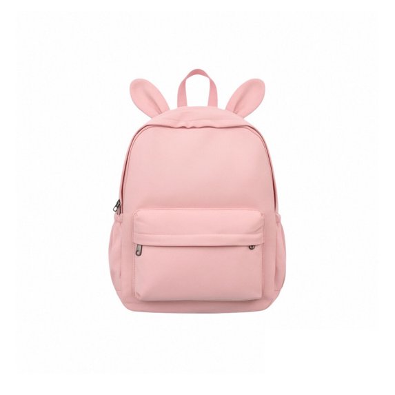 3D Bunny Ear Nylon Backpack, Solid Color Lightweight Student Daypack with Laptop Slot & Padded Shoulder Straps for School & Daily Commute