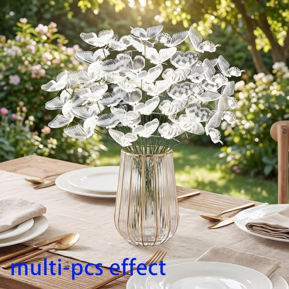 3D Butterfly Artificial Flower Stems, 21pcs Translucent White Decorative Artificial Floral Picks for Home, Garden, Wedding Table Decor
