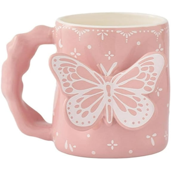 3D Butterfly Coffee Mug Pink Butterfly Ceramic Cup 17oz Cute Handmade Relief Mugs
