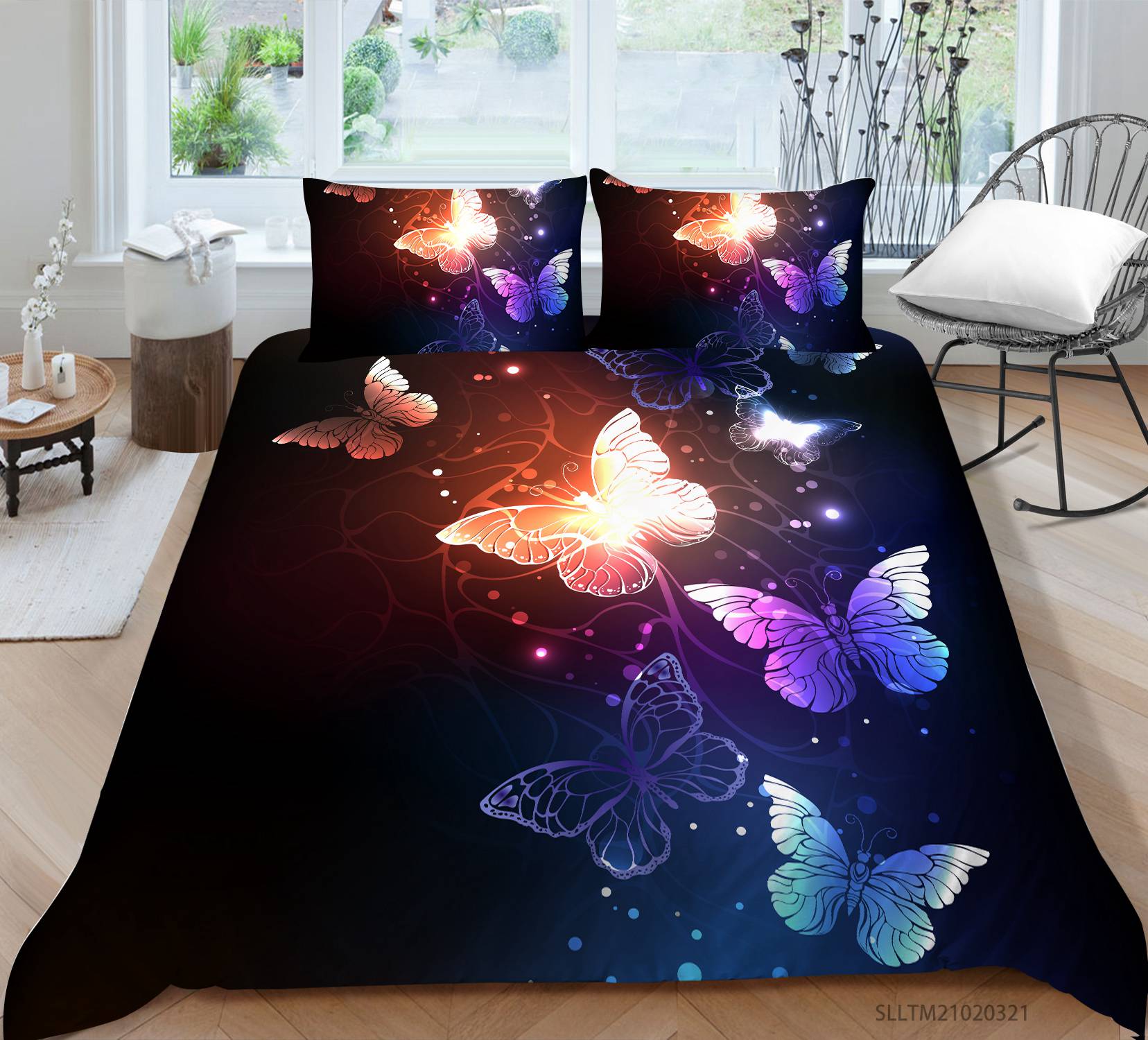 3D Butterfly Comforter Set, Purple Butterfly Background Pattern