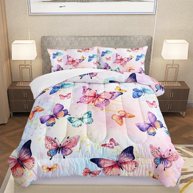 3D Butterfly Comforter Set Twin Size Purple Butterfly Bedding Set for
