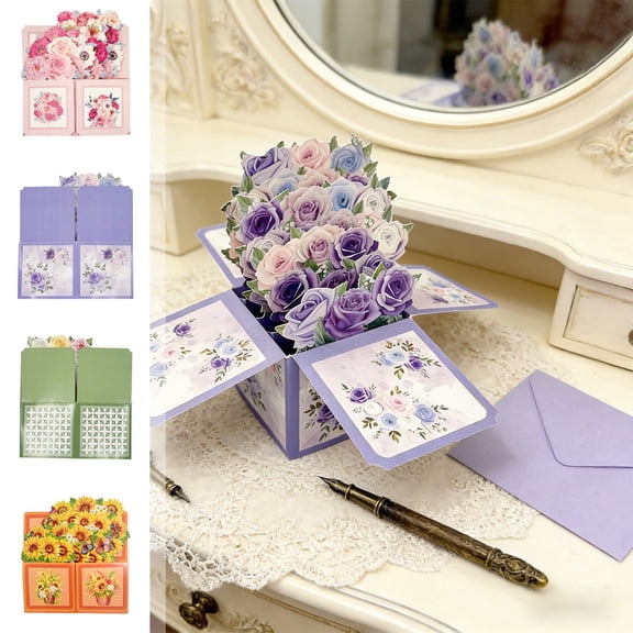 3D Butterfly Flower Greeting Card with Envelopes, Premium Thank You Note Card for Birthday, Mothers Day Gifts, Holiday Gift & Warm Sentimental Blessing Expression for Family & Friends, Green