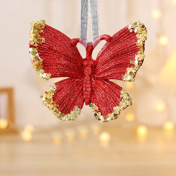 3D Butterfly Glitter Pendant/ Glitter Reindeer Christmas Tree Ornaments Sequined Wreath Dancing Deer Ballet Hanging Decorations For Xmas Tree Home Holiday Decor