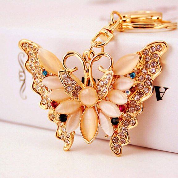 3D Butterfly Insect Crystal Rhinestone Keychain Keychain Car Keychain Ring -