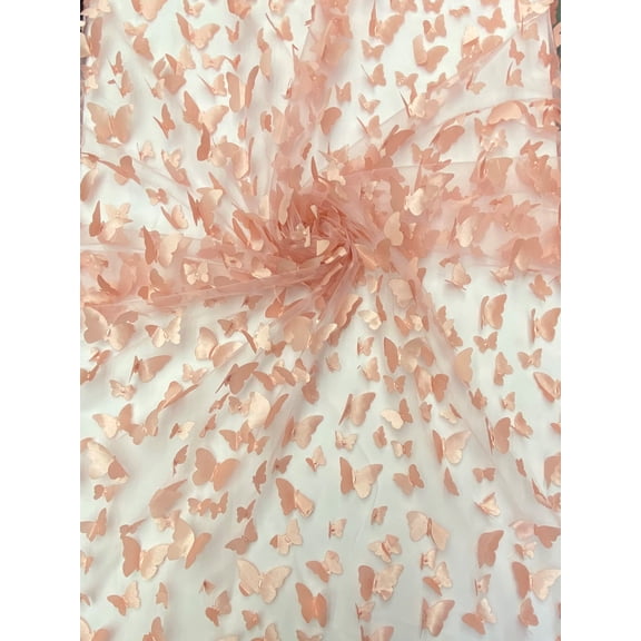 3D Butterfly Lace on 2-Way Stretch Mesh, Sells by the Yard from Sal Tex Fabrics, Dusty Rose