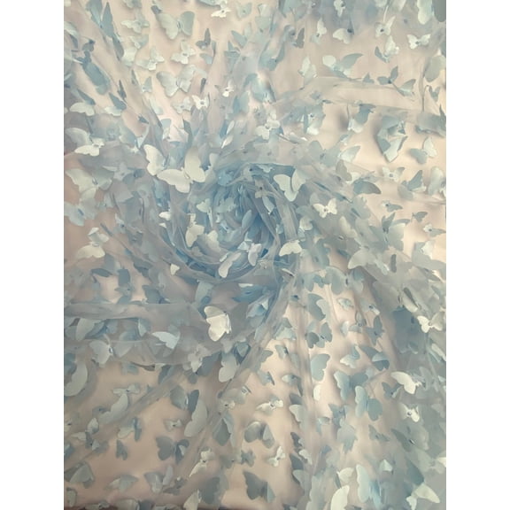 3D Butterfly Lace on 2-Way Stretch Mesh, Sells by the Yard from Sal Tex Fabrics, Lt. Blue