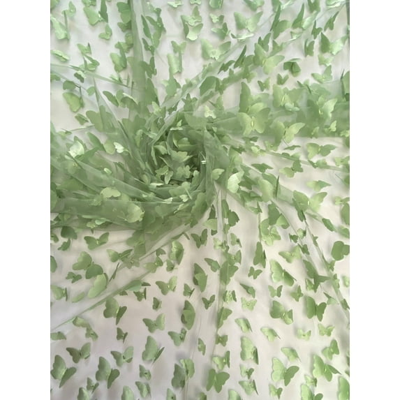 3D Butterfly Lace on 2-Way Stretch Mesh, Sells by the Yard from Sal Tex Fabrics, Sage