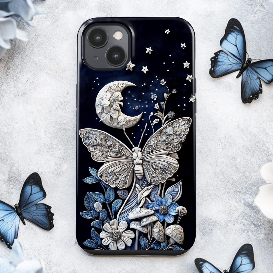 3D Butterfly Moon Celestial Moth Night Sky Phone Case with iPhone 17 to ...